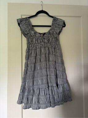 Black and White Gingham Mini Dress with Flutter Sleeves